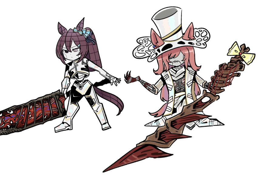 2girls, :3, agnes_digital_(umamusume), albina_(project_moon), albina_(project_moon)_(cosplay), android, animal_ears, bow