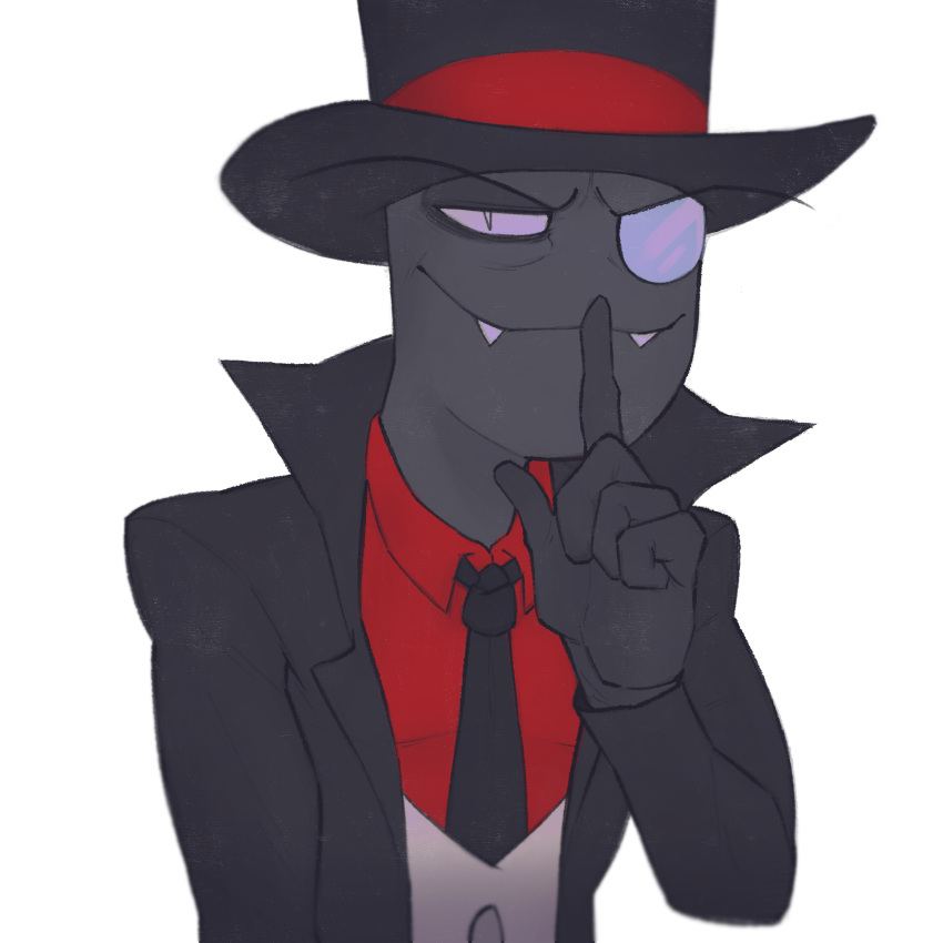 1boy, black_coat, black_hat, black_hat_(villainous), black_necktie, buttons, closed_mouth, coat