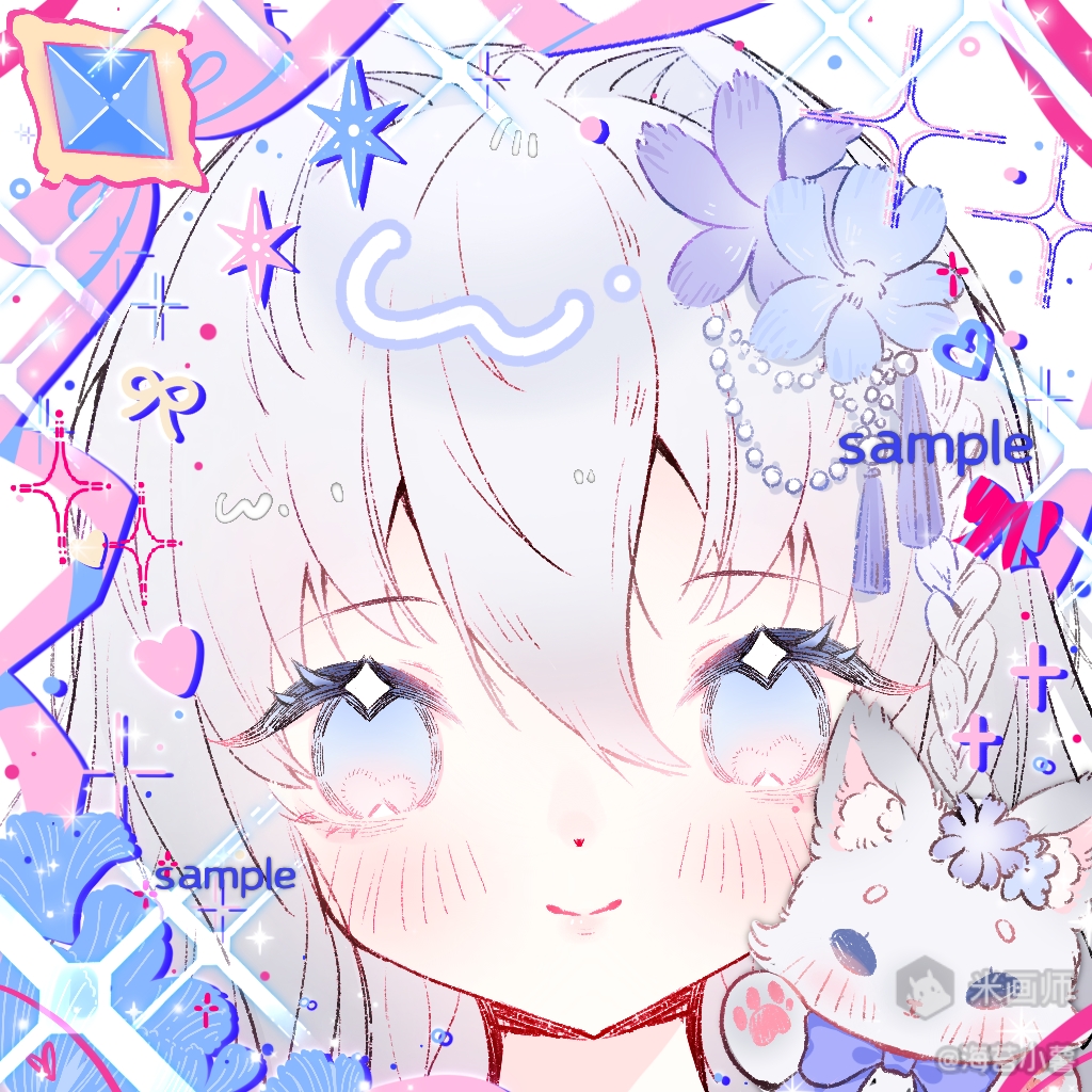 1girl, animal, beads, blue_bow, blue_eyes, blue_flower, blush, bow