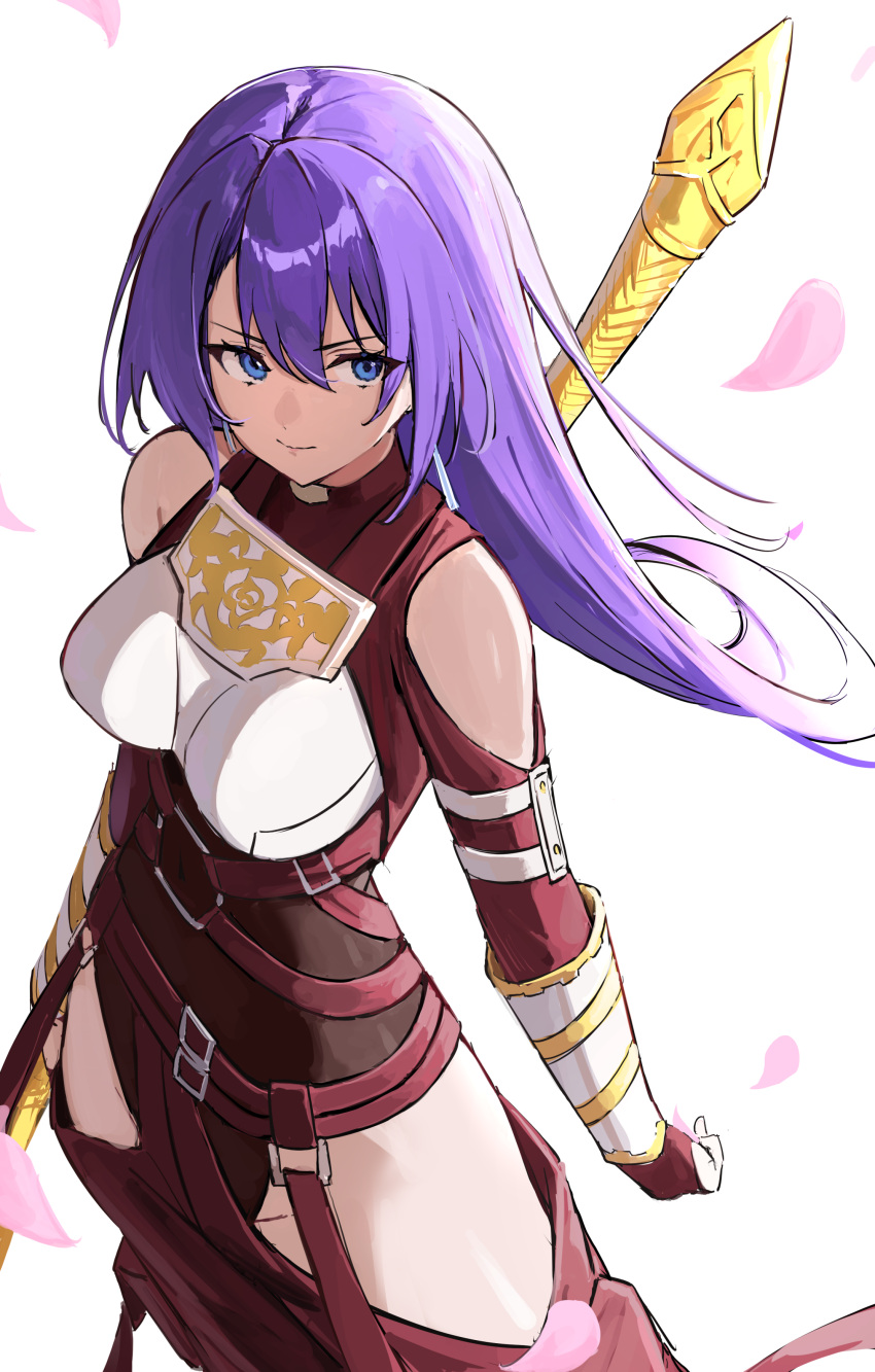 1girl, absurdres, armor, arthur_pencilgon_(shangri-la_frontier), bare_shoulders, blue_eyes, boobplate, brown_leotard