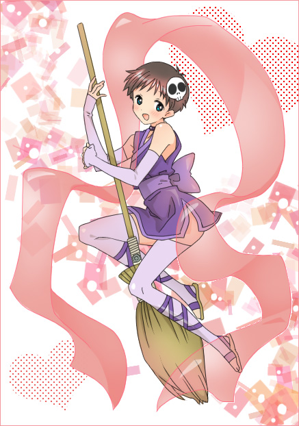 blue_eyes, broom, brown_hair, cosplay, crossdressinging, detached_sleeves, elsea_de_lute_irma, elsea_de_lute_irma_(cosplay)