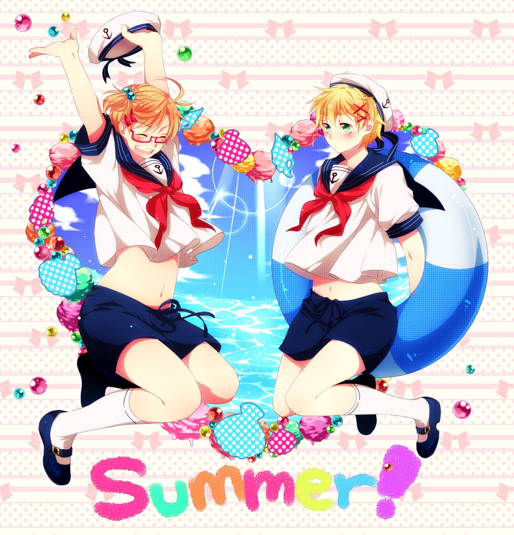 \o/, alternate_costume, alternate_hairstyle, america, america_(hetalia), antenna_hair, arms_behind_back, arms_up