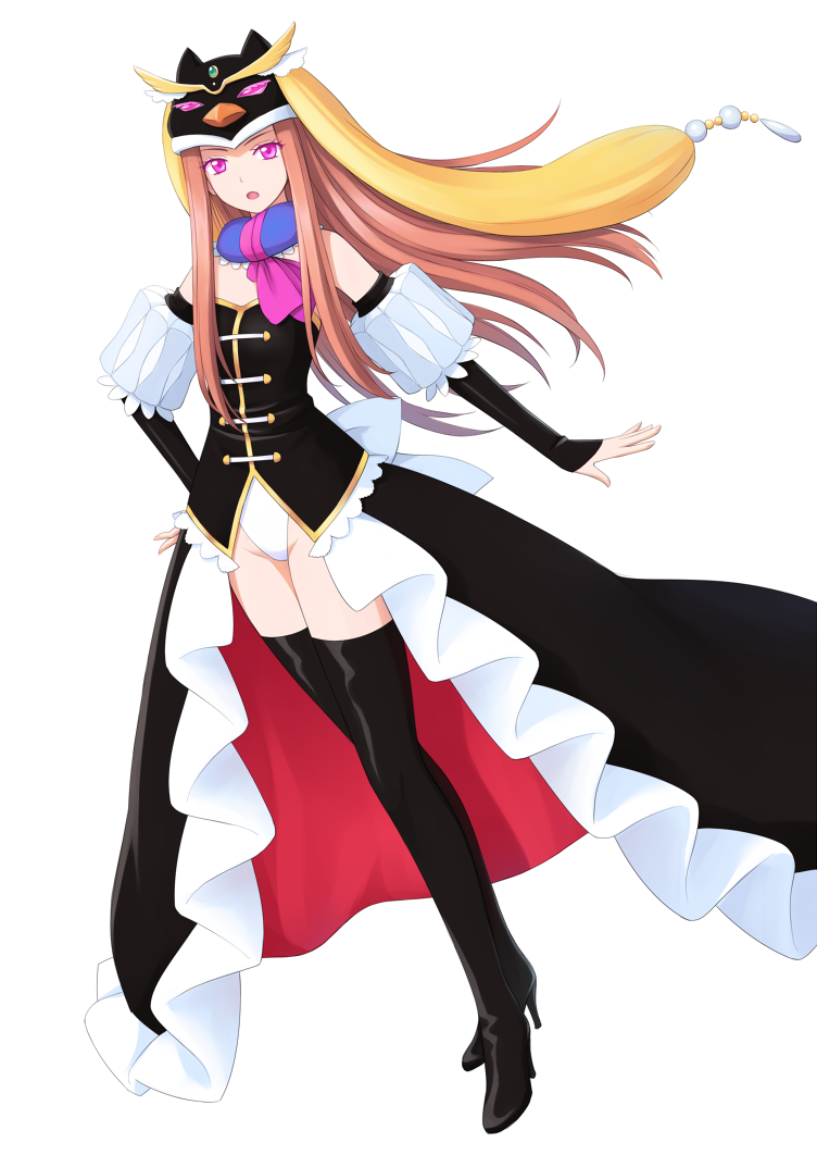 bare_shoulders, boots, chrono_(pixiv), dress, elbow_gloves, frills, gloves, hand_on_hip