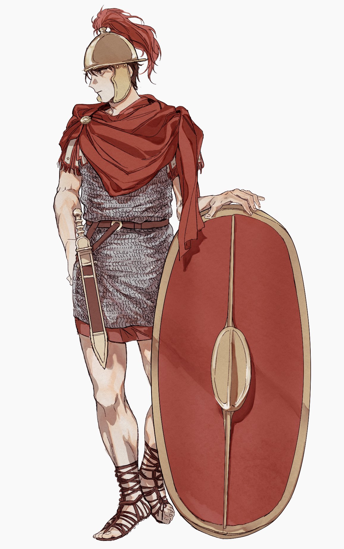1boy, armor, belt, brown_belt, brown_hair, chainmail, cloak, ergosum_public