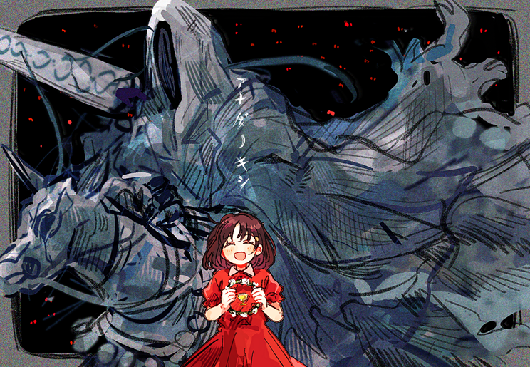 1girl, armor, brown_hair, closed_eyes, cowboy_shot, dress, facing_viewer, fate/strange_fake