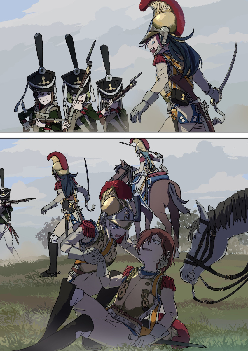 absurdres, aiming, antique_firearm, armor, army, bayonet, boots, breastplate
