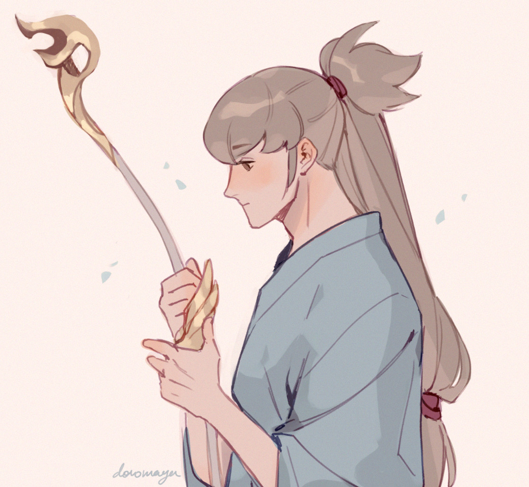 1boy, bow_(weapon), doromaya, fire_emblem, fire_emblem_fates, grey_hair, hair_ribbon, holding