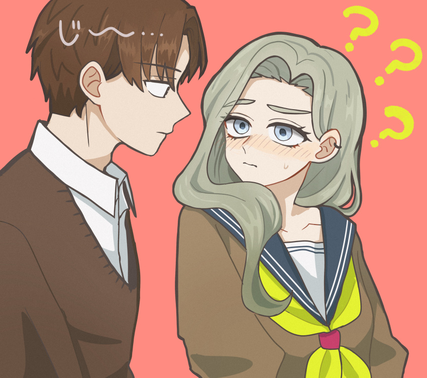 1boy, 1girl, ?, ??, absurdres, azuma_shino_(seihatanai_na_kimi_to_boku), blue_eyes, brown_eyes