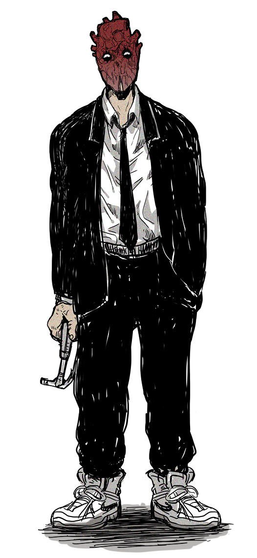 dorohedoro, hammer, hand_in_pocket, heart_(organ), male, mask, moha, necktie