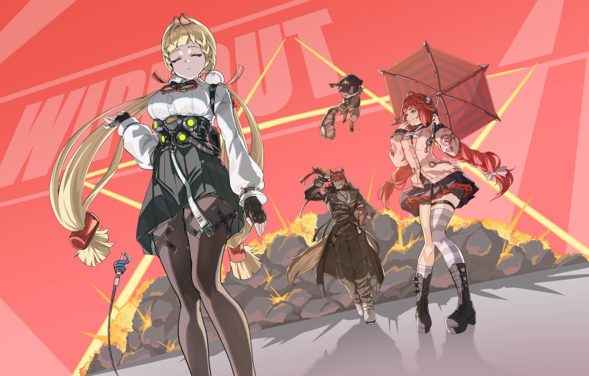 1boy, 2girls, absurdres, alice_thymefield, animal_ears, black_hair, blonde_hair, braid