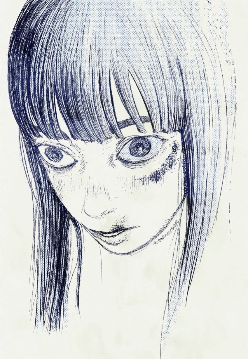 1girl, blush, bruise, bruise_on_face, commentary, cropped_head, english_commentary, expressionless