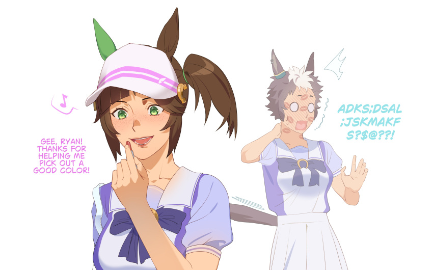 2girls, ^^^, absurdres, after_kiss, animal_ears, blush, bow, bowtie