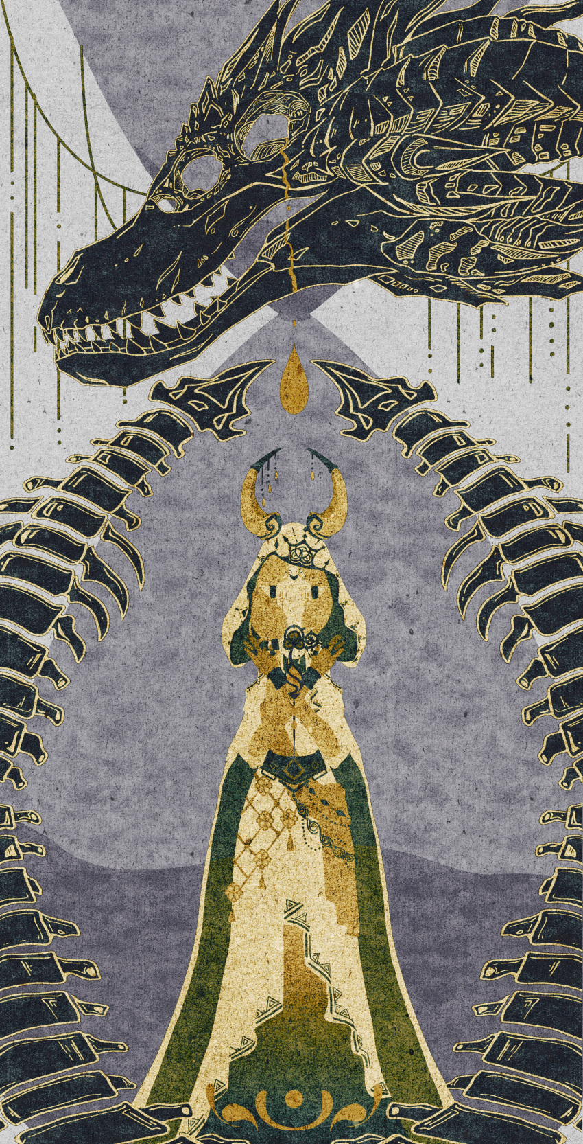 1girl, absurdres, animal_skeleton, chenzui18100, chinese_commentary, cloak, commentary_request, dragon
