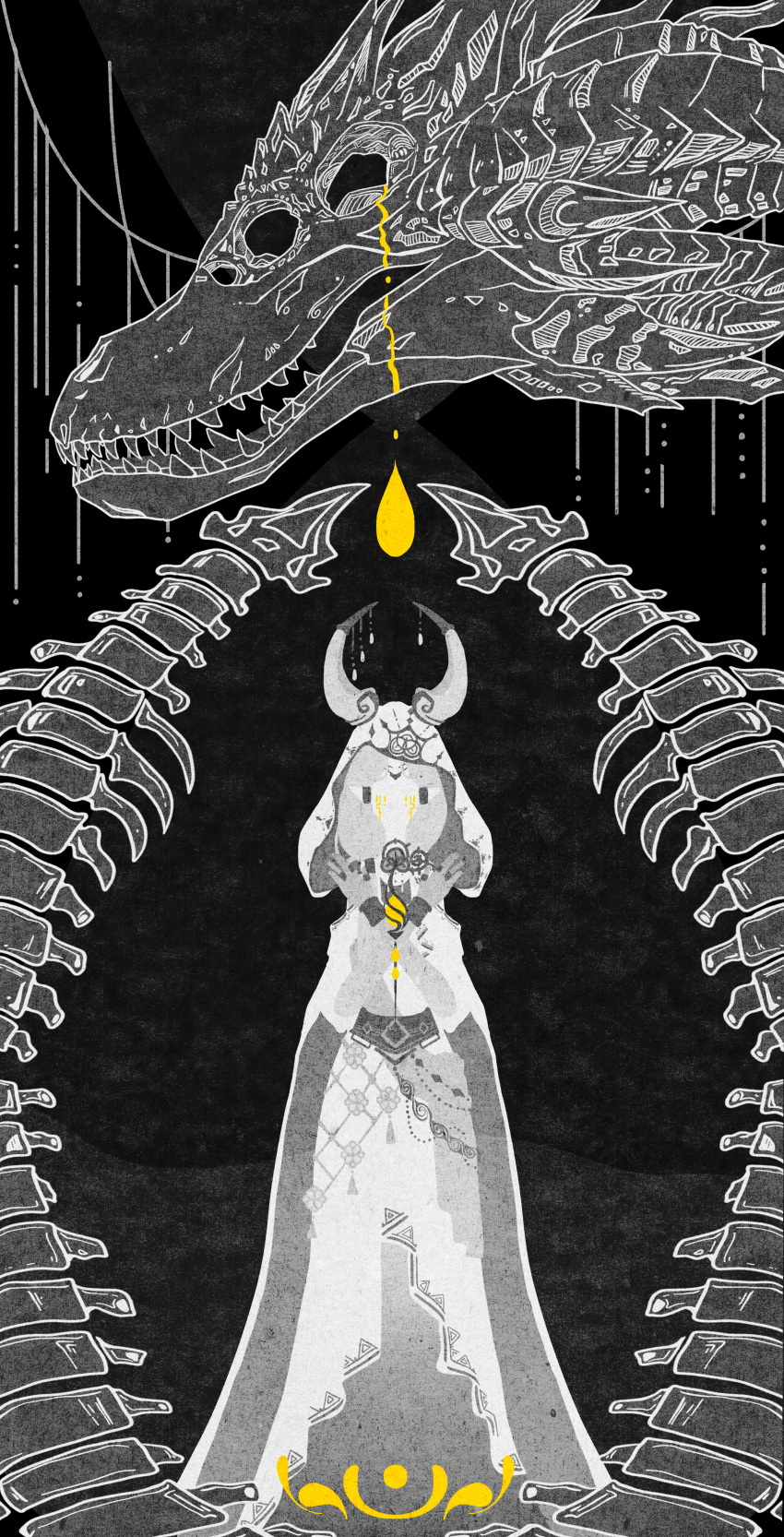 1girl, absurdres, animal_skeleton, black_background, chenzui18100, chinese_commentary, cloak, commentary_request