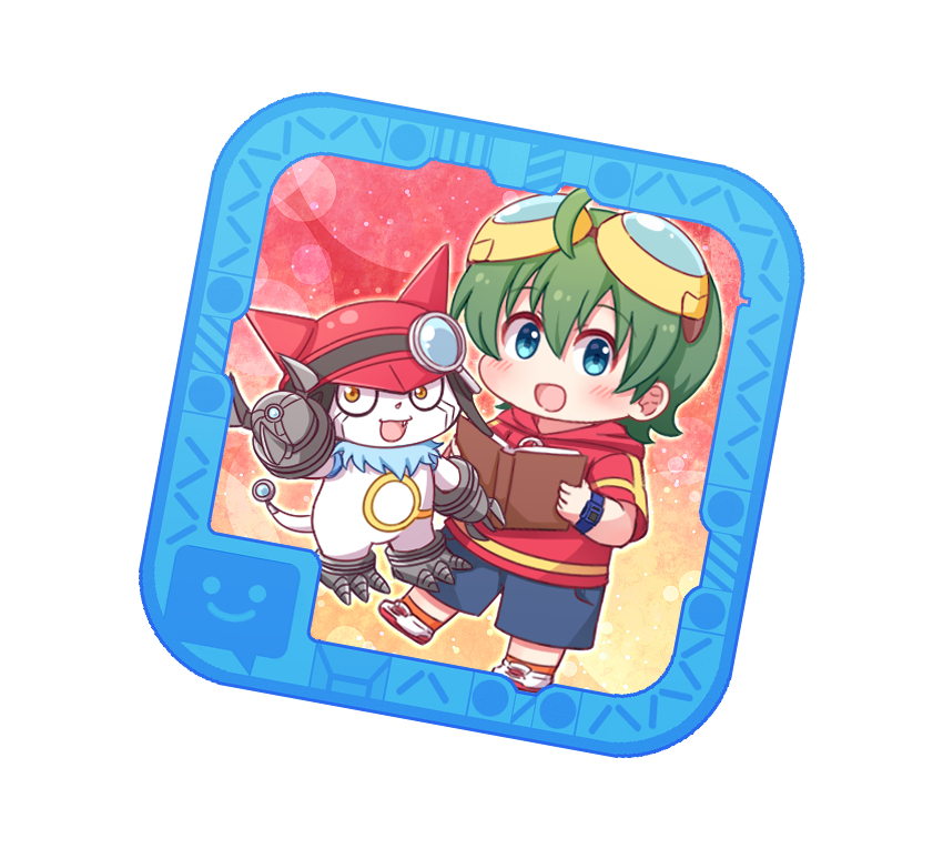 1boy, ahoge, appmon, appmon_chip, blue_eyes, book, chibi, chibi_only