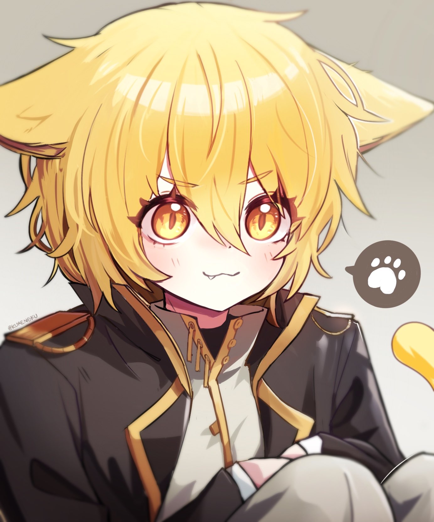 1girl, animal_ears, black_coat, blonde_hair, blush, cat, cat_ears, cat_girl