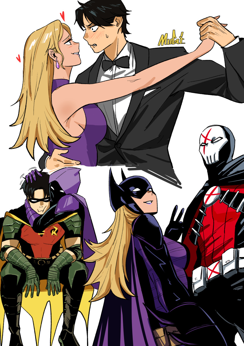 1boy, 1girl, absurdres, batgirl, batgirl_costume_(2021_stephanie), batman_(series), black_hair, blonde_hair