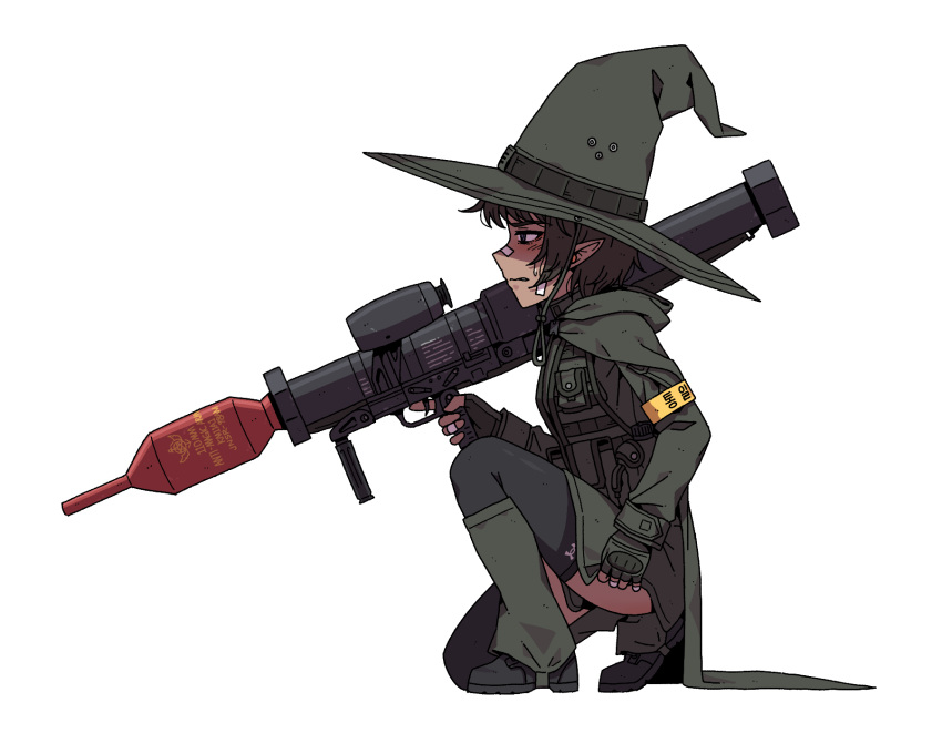 1girl, armband, black_boots, black_thighhighs, boots, brown_hair, cloak, commentary