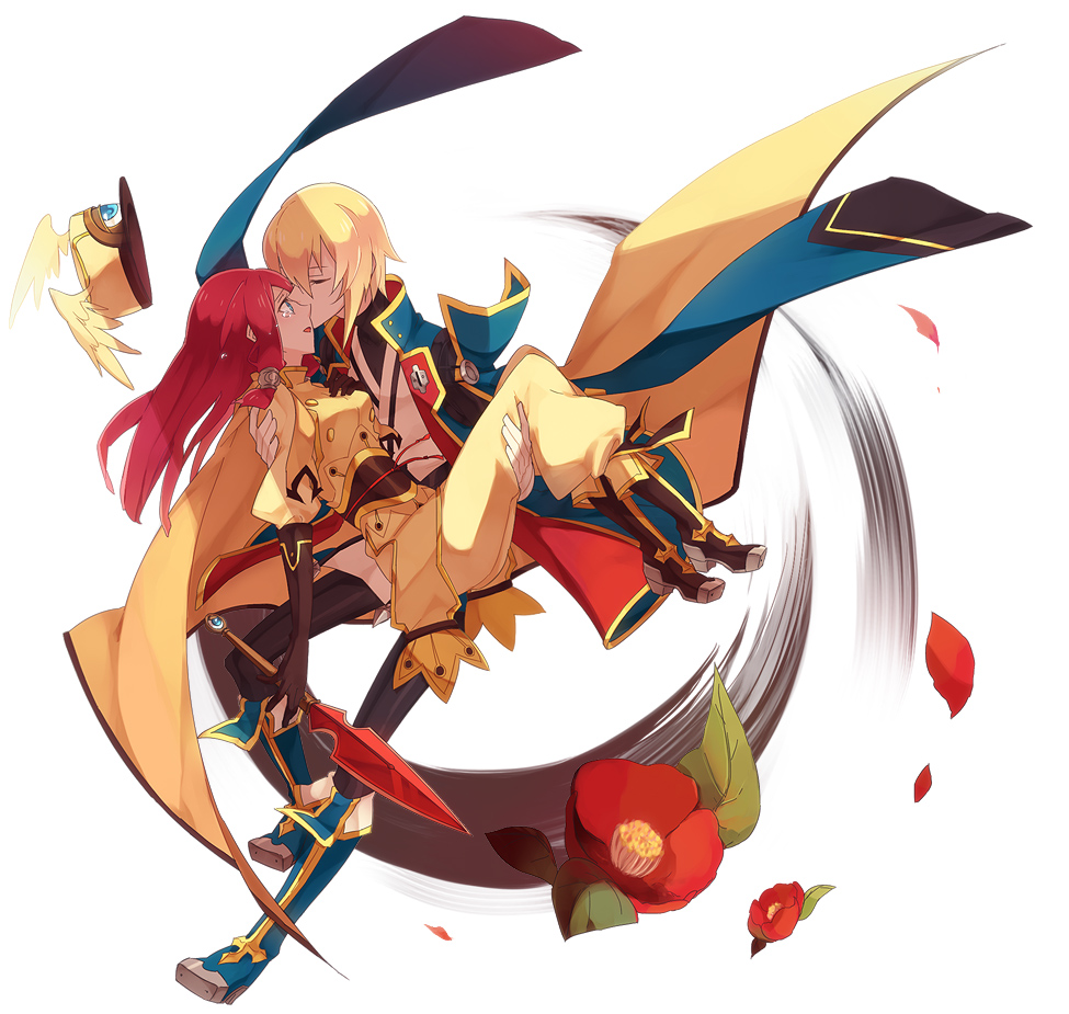 1girl, blazblue, blonde_hair, blue_eyes, carrying, closed_eyes, couple, eyes_closed