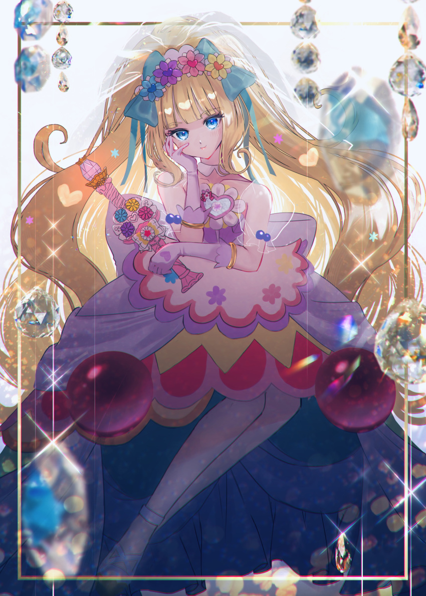 1girl, absurdres, back_bow, blonde_hair, blue_eyes, blunt_bangs, bow, bridal_veil