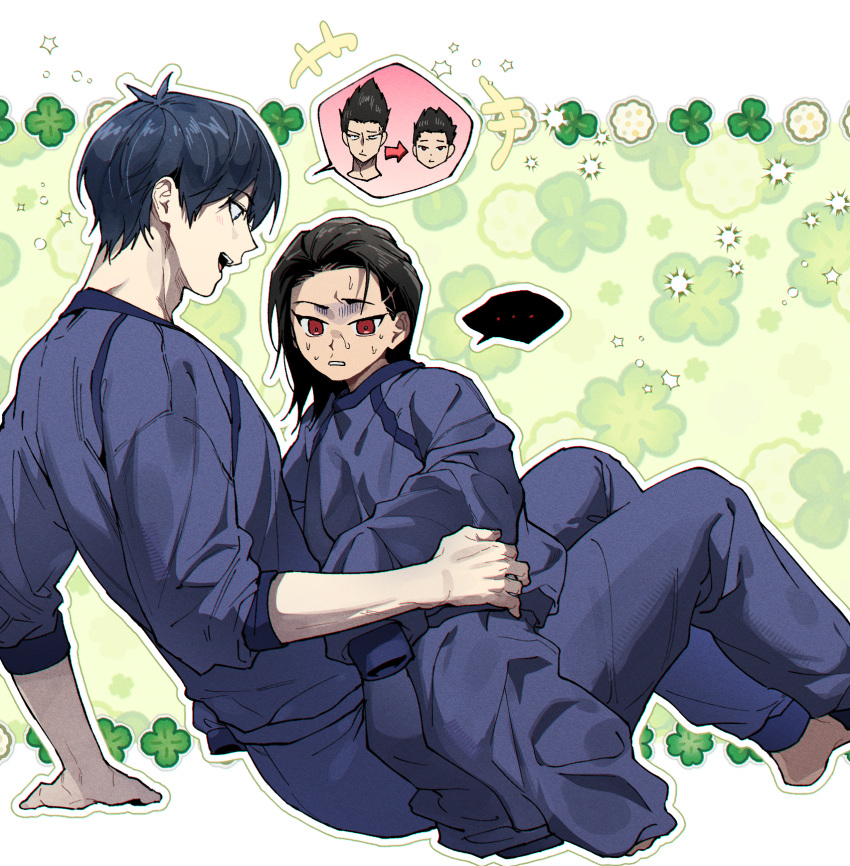 ..., 2boys, adam's_apple, age_regression, aged_down, arm_support, barefoot, barou_shouei