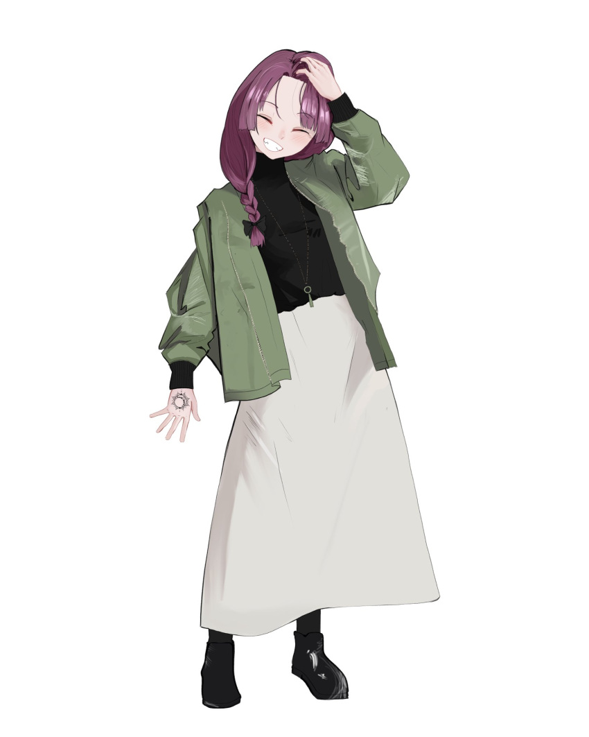 1girl, black_bow, black_shirt, black_shoes, blush, bocchi_the_rock!, bow, braid