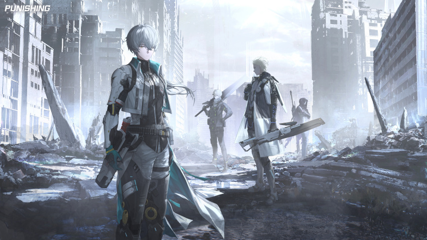 4boys, absurdres, black_shirt, camu:_crocotta_(pgr), camu_(pgr), chrome:_glory_(pgr), chrome_(pgr), city