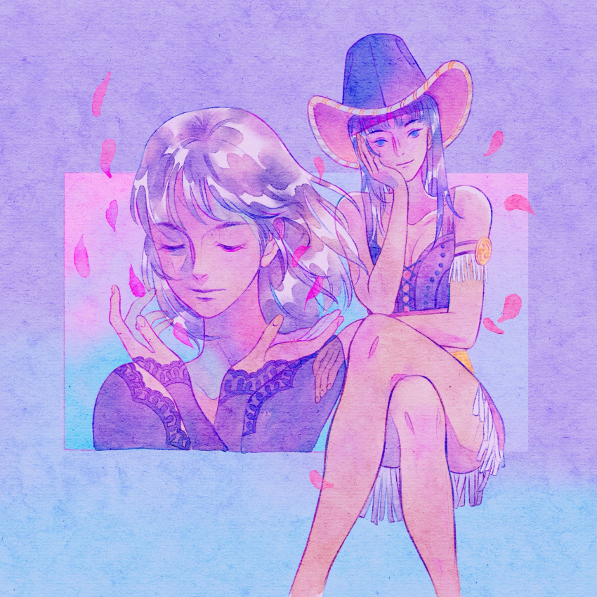 1girl, armlet, blunt_bangs, closed_eyes, commentary, cross-laced_clothes, cross-laced_top, crossed_arms