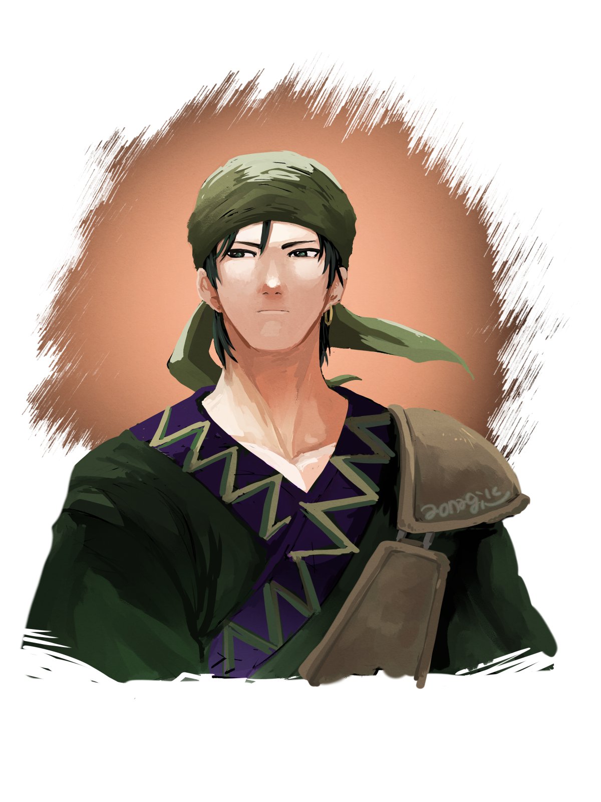 1boy, aonagimay, bandana, closed_mouth, commentary_request, earrings, fire_emblem, fire_emblem:_the_binding_blade