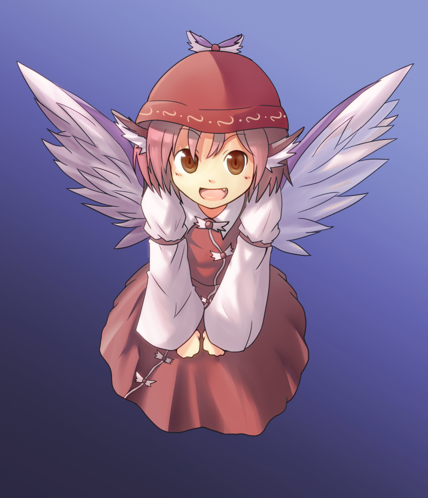 :d, absurdres, animal_ears, brown_eyes, brown_hair, fang, from_above, hamakenn