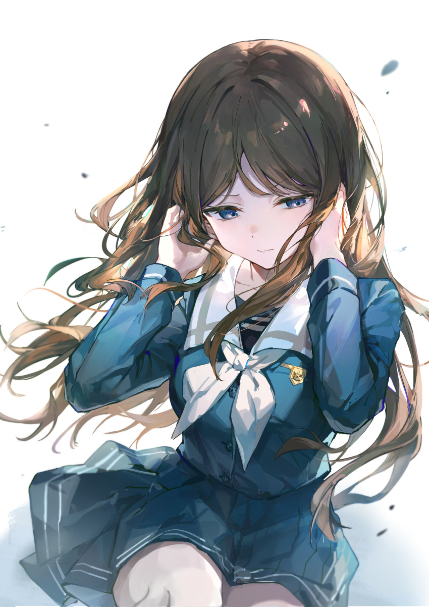 1girl, absurdres, bang_dream!, bang_dream!_it's_mygo!!!!!, blue_eyes, blue_serafuku, blue_shirt, blue_skirt