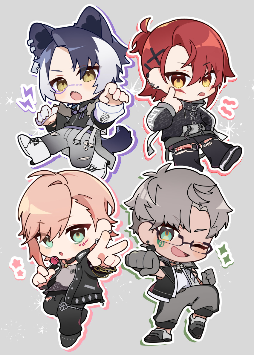 4boys, :o, ;d, absurdres, akanbe, animal_ear_piercing, animal_ears, arurandeisu