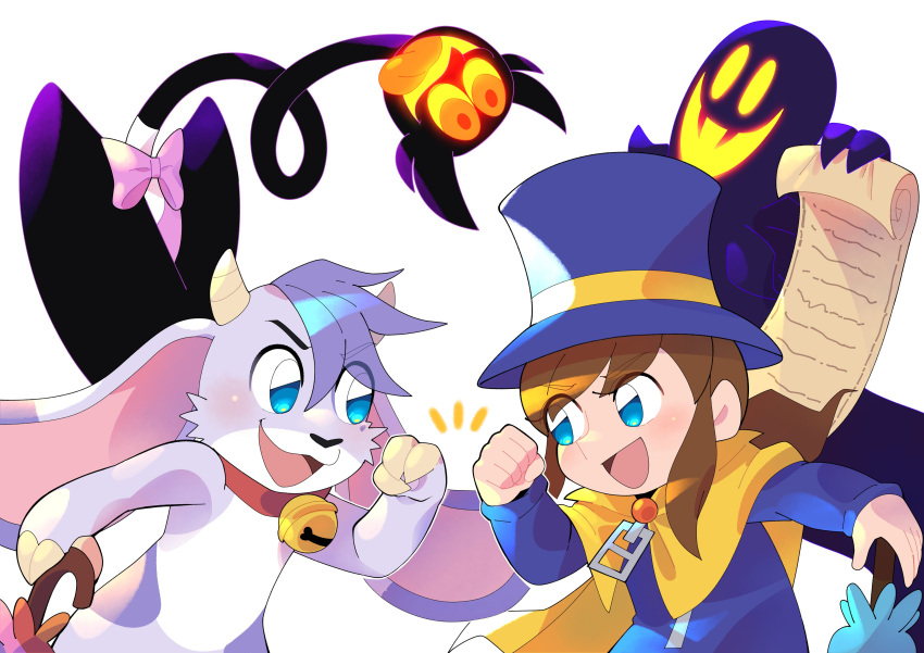 2boys, 2girls, :d, a_hat_in_time, absurdres, barnaby_(billie_bust_up), bell, billie_(billie_bust_up)