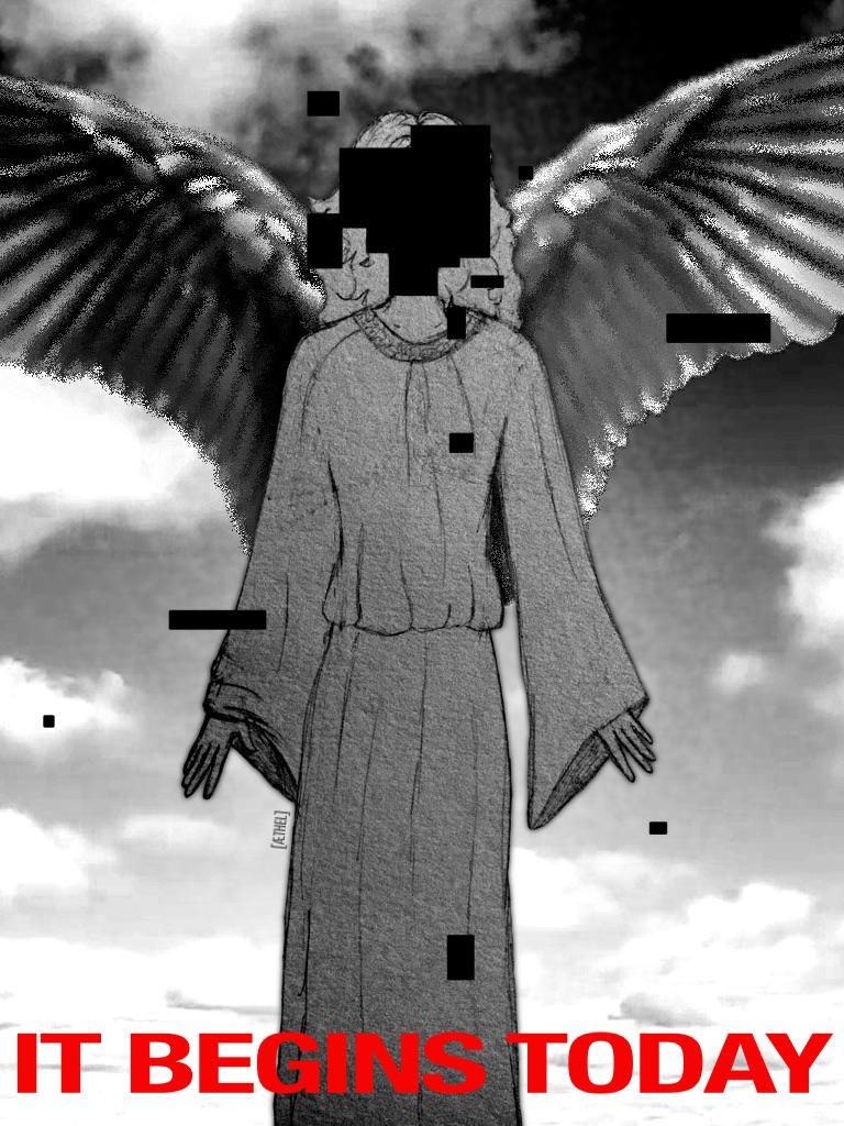 1boy, aethling, alternate_(mandela_catalogue), angel_wings, artist_name, censored, censored_identity, clouds