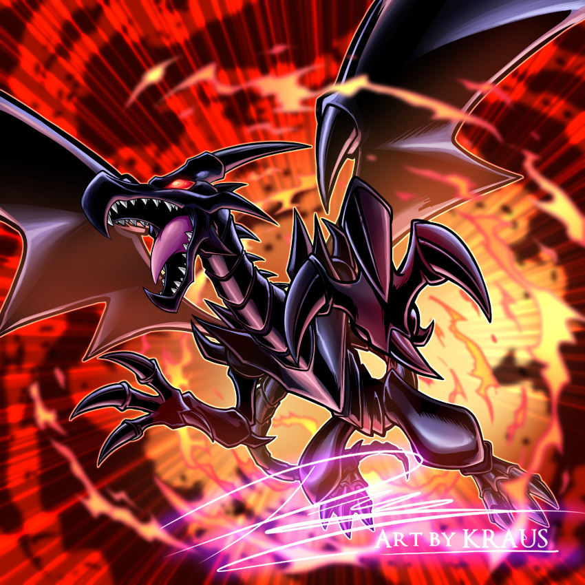 absurdres, artist_name, claws, dragon, dragon_horns, dragon_tail, dragon_wings, duel_monster