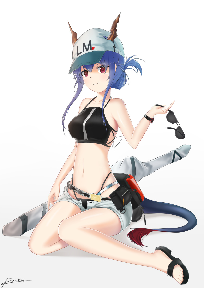 absurdres, arknights, bag, bikini, blue_hair, ch'en_(arknights), ch'en_(summer)_(arknights), commentary