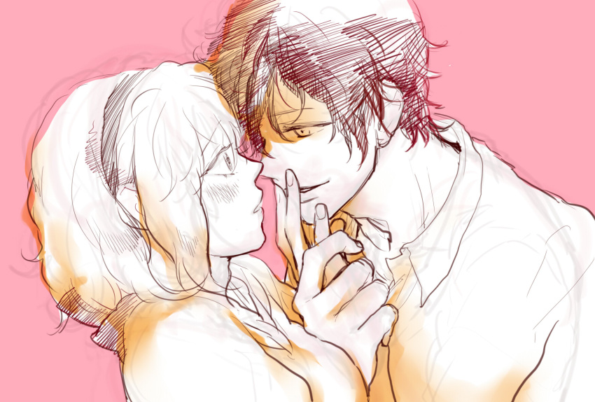 1girl, axis_powers_hetalia, belgium_(hetalia), blush, brown_hair, couple, doubutsu, flirting