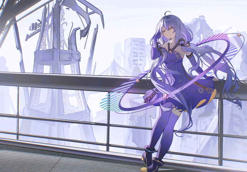 1girl, ahoge, audio_visualizer, bare_shoulders, black_shoes, dress, fingerless_gloves, floating