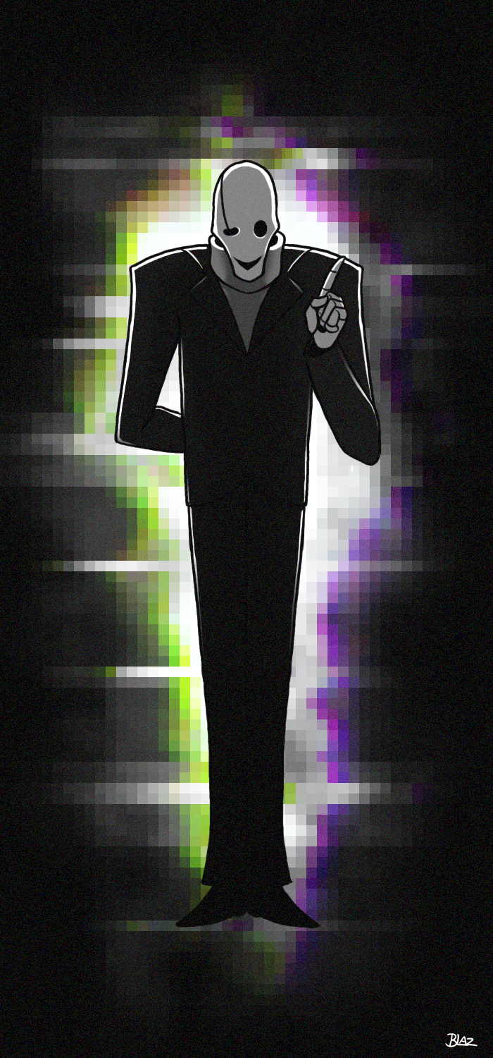 1boy, 2016, 2d, arm_behind_back, artist_name, black_background, black_coat, black_pants
