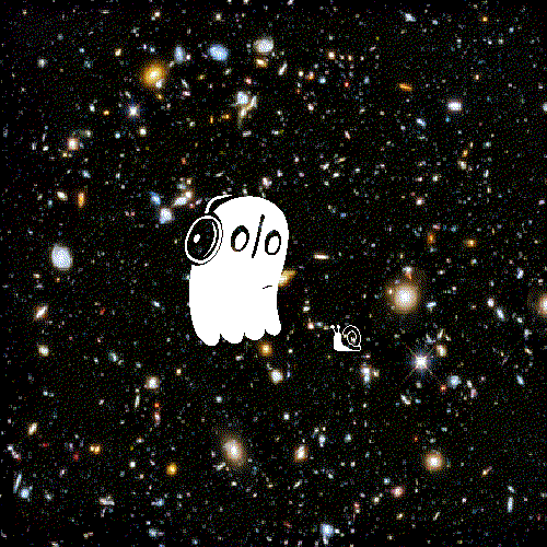 0_0, 1other, 2020, 2d, ambiguous_gender, animal, aqua_background, black_background, blue_background, border, commentary, digital_media, english_commentary, full_body, ghost, headphones, lowres, napstablook, other_focus, pixel_art, sheet_ghost, simple_background, snail, space_background, squimpus, star_(sky), undertale, utdr_(toby_fox)