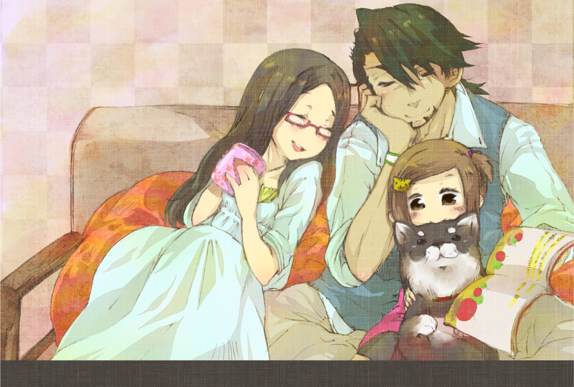 age_difference, amamiya_tomoe, book, brown_eyes, brown_hair, child, closed_eyes, cocohore