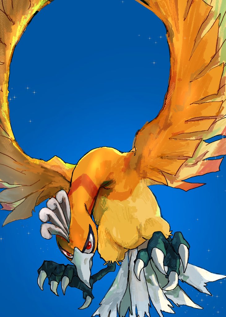 alternate_color, bird, commentary_request, crest, feathers, golden_feathers, ho-oh, looking_at_viewer