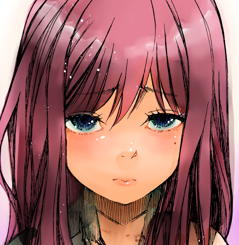 1girl, 2024, blue_eyes, blush, brown_jacket, close-up, closed_mouth, commentary_request