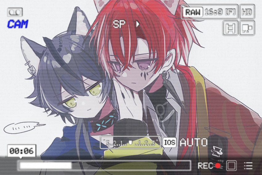 2boys, animal_ears, arknights, baoshi_xiao_niao, bellone_(arknights), black_coat, black_hair, choker