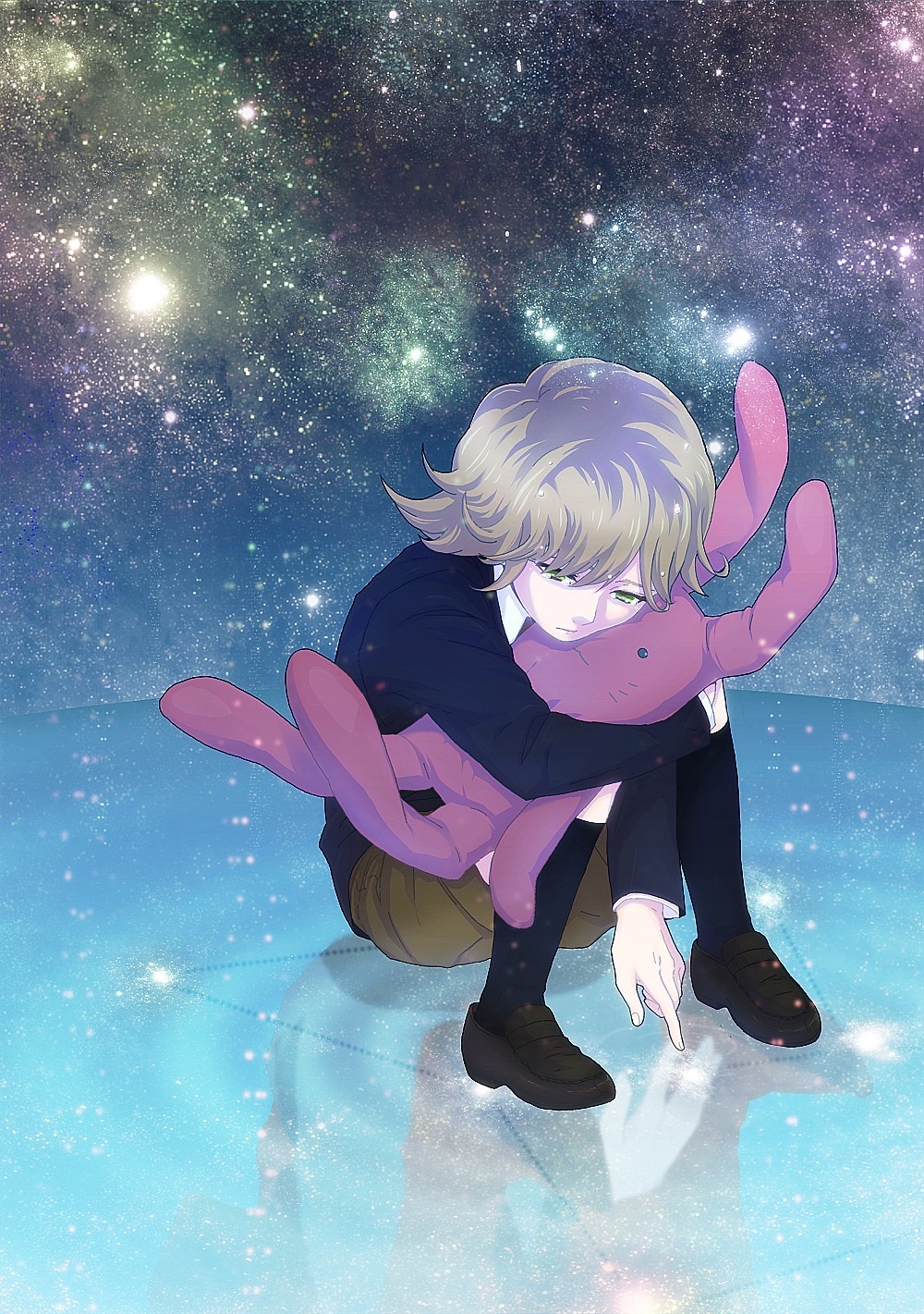 1boy, bad_id, barnaby_brooks_jr, blonde_hair, boots, child, constellation, green_eyes