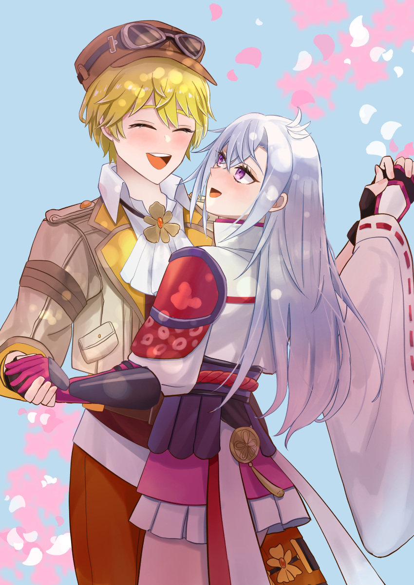 1boy, 1girl, absurdres, blonde_hair, commentary_request, couple, hetero, highres