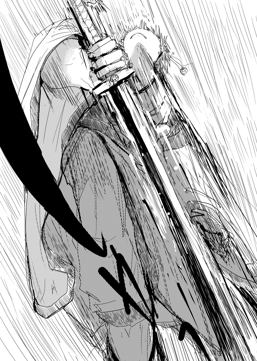 1girl, absurdres, ashiyama_yoshinori, closed_mouth, commentary_request, crow_tengu_extra_(touhou), greyscale, highres
