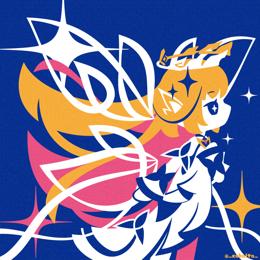 +_+, 1girl, blonde_hair, blue_background, blue_eyes, cobalta, commentary_request, crown