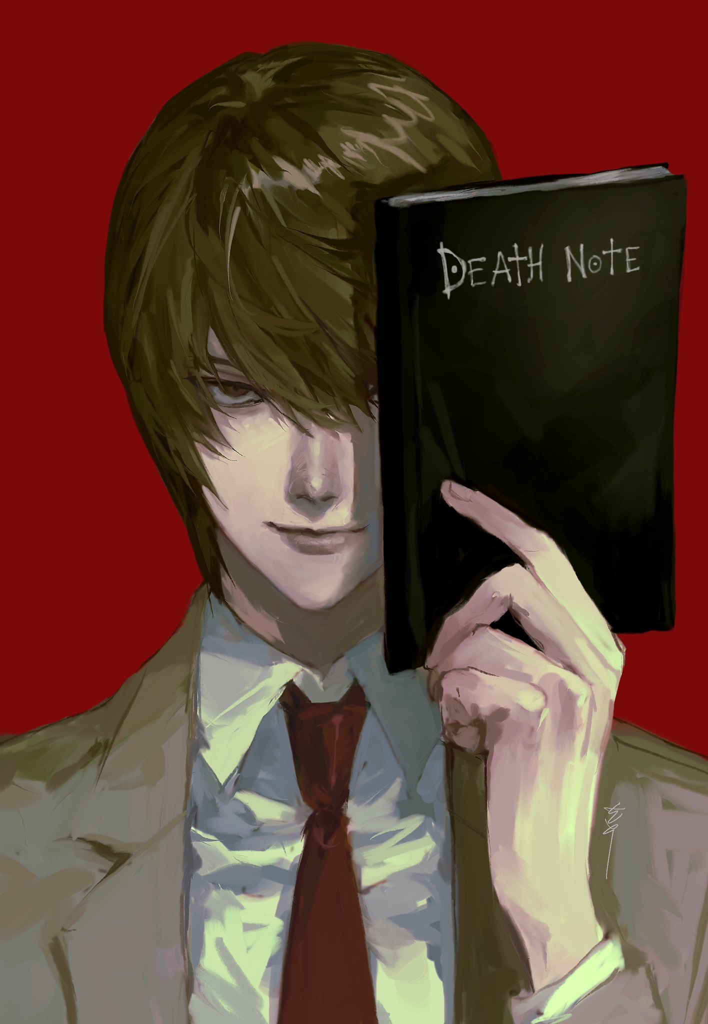 1boy, brown_eyes, brown_hair, brown_jacket, closed_mouth, collared_shirt, commentary_request, death_note