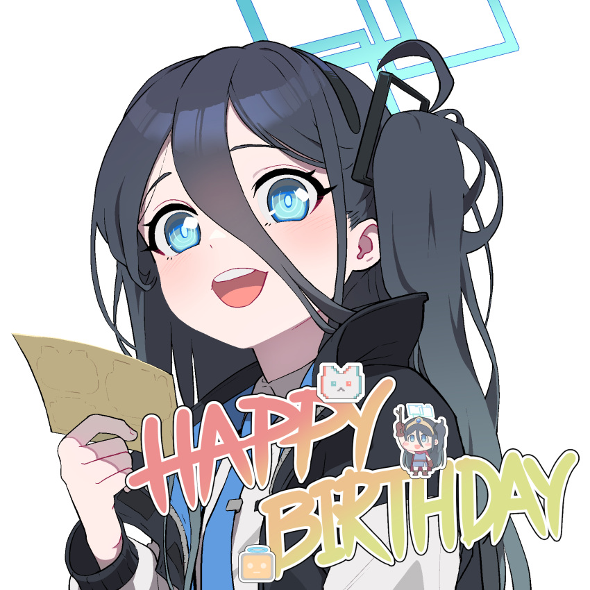 1girl, aris_(blue_archive), backscratcher777, black_hair, black_jacket, blue_archive, blue_eyes, blue_halo
